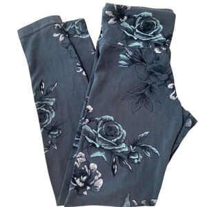 Justice Girls Charcoal Blue Floral Leggings Size 8